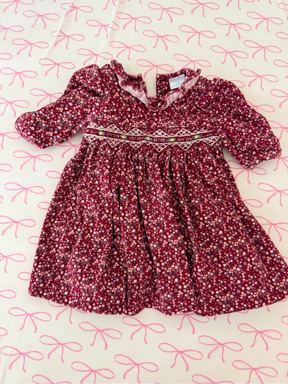 Edgehill Collection Burgundy Floral Smocked Dress